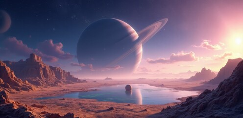 Wall Mural -  An artist's impression of a planet in the middle of a desert