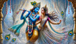 © aarohi_creator - Krishna and Radha portrait symbolising their love in a beautiful artistic painting style, depicting divine connection and spirituality