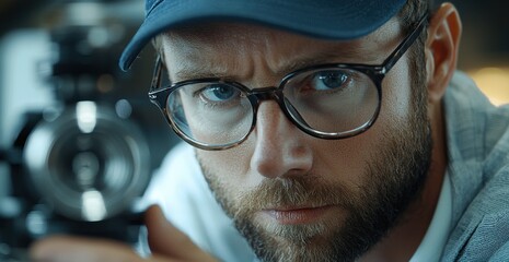 Poster - Focused engineer examining equipment in a close-up portrait