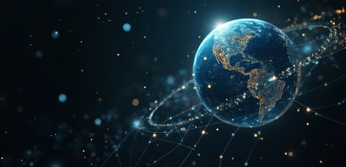 Wall Mural - a blue earth with a network of dots around it