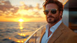 © Siasart Stock - Man in Sunglasses on a Yacht at Sunset - Realistic Image