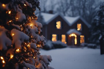 Wall Mural - Snowladen tree branches glisten under clear winter sky, capturing serene beauty of tranquil snowy landscape.