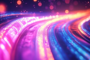 Poster - Vibrant Neon Lights in a Snowy Landscape