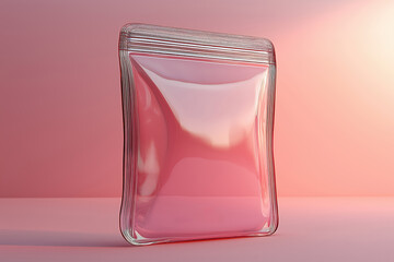 Poster - A clear pouch on a pink surface reflecting light during daylight hours
