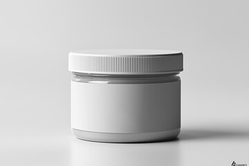 Poster - minimalist white jar with a screw-on lid against a plain background in natural lighting