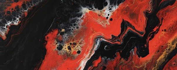 Aufkleber - bold red and black abstract acrylic pour art