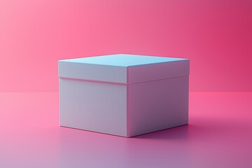 Poster - A modern white box on a vibrant pink background during a minimalistic artistic display