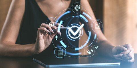 Fototapete - Digital approval concept with holographic interface.