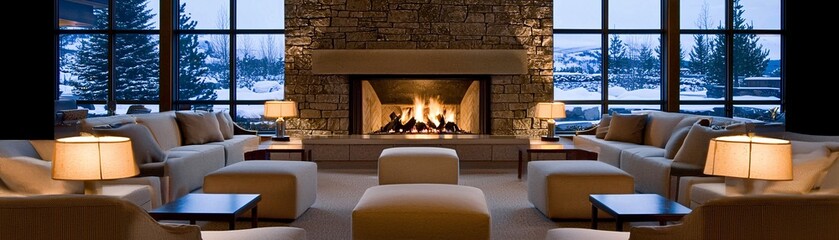 Poster - a fireplace surrounded by cozy seating, with soft lighting and a peaceful atmosphere ideal for a chr