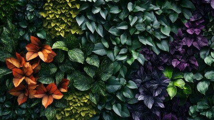 Poster - A wall covered in green and purple plants