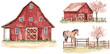 © Michael - Watercolor Barns Clipart. Farm Style. Red Barn House, Horse, Wood Gate Illustrations. Wedding Invitation DIY.