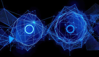 Poster - futuristic geometric shapes in blue tones, representing technology and connectivity. intricate netwo