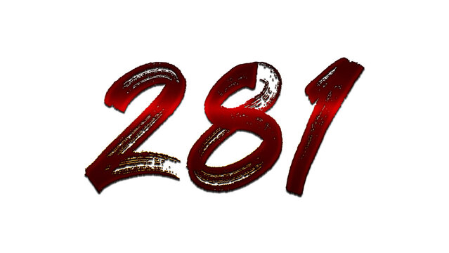 3D blood red number design of 281 on white background.