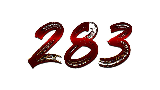 3D blood red number design of 283  on white background.