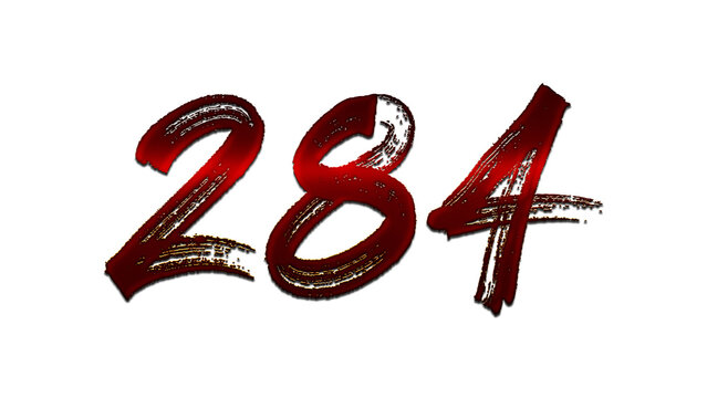 3D blood red number design of 284 on white background.