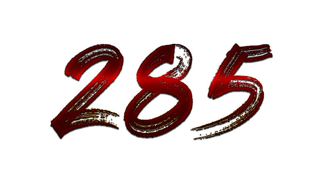 3D blood red number design of 285 on white background.