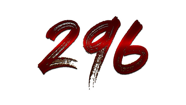 3D blood red number design of 296 on white background.