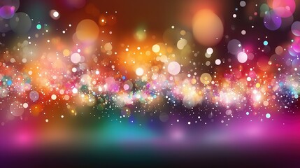 Poster - Festive abstract background with vibrant colorful lights, bokeh effect, and sparkles for a celebration or party banner. Glittering stars and glowing light effects on a dark backdrop create a captivati
