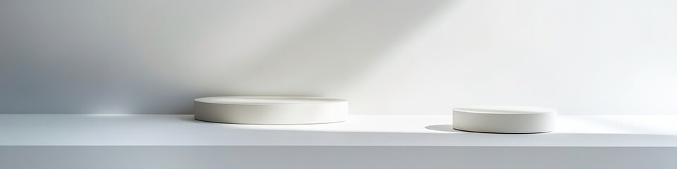 Poster - Minimalistic podiums with sunbeam on white background