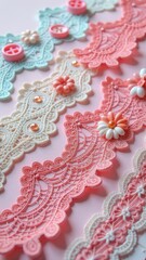 Poster - A close up of buttons and lace with a pink background	