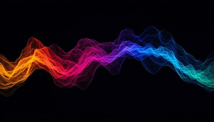 Poster - Vibrant abstract wave patterns in rainbow colors against a dark background, showcasing fluid motion and energy.