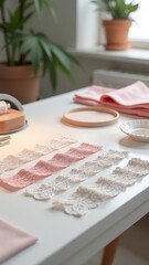 Poster - A table with a variety of lace and fabric on it