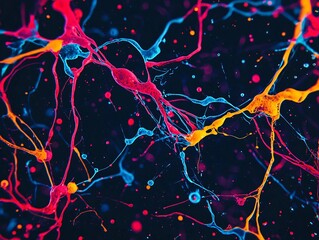 Poster - Colorful neural network representation showcasing vibrant connections and patterns in a digital style.