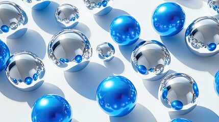 Poster - Reflective Blue and Silver Spheres on a Light Background