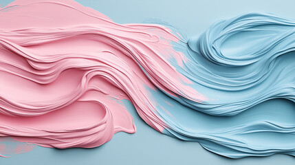 Poster - Soft pink and blue flowing paint strokes create harmonious abstract background, evoking sense of calm and creativity. Ideal for artistic projects and design