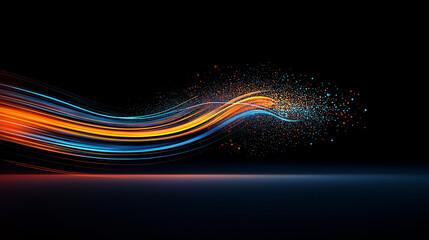 Leinwandbilder - Vibrant trails of color and light create dynamic visual effect, showcasing explosive energy and movement against dark background. interplay of orange, blue, and sparkling particles adds depth and