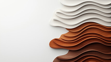 Poster - Flowing organic shapes in subtle gradients of white and brown create harmonious design. layered textures evoke sense of calm and elegance, perfect for modern decor