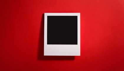 Poster - A single instant photo frame on pure empty red background, mockup