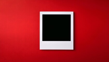 Poster - A single instant photo frame on pure empty red background, mockup