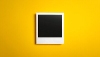 Poster - A single instant photo frame on pure empty yellow background, mockup