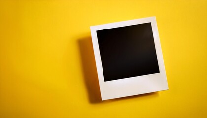 Poster - A single instant photo frame on pure empty yellow background, mockup