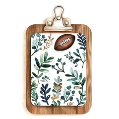 Wall Mural - Watercolor Clipboard with Floral Pattern and Football.