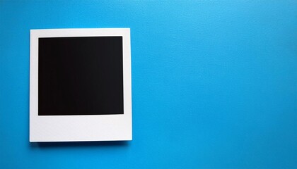 Poster - A single instant photo frame on pure empty blue background, mockup