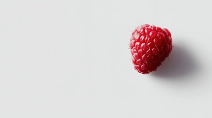 Wall Mural - Bright red raspberry with soft texture, isolated on white background, symbolizing a sweet treat