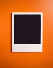 Poster - A single instant photo frame on pure empty orange background, mockup
