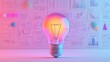 © MSH - A light bulb with a colorful glow stands in front, Idea light bulb with icons