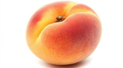 Wall Mural - Single juicy peach with fuzzy skin, isolated on a white background for a summery look