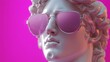 © GreenOptix - marble statue of Apollo, in ray ban pixelated sunglasses depicted as a modern singing figure with a wide, O-shaped mouth, eyes closed in intense passion, as if lost in song