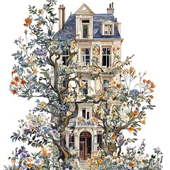 Sticker - A House Overgrown With Flowers.