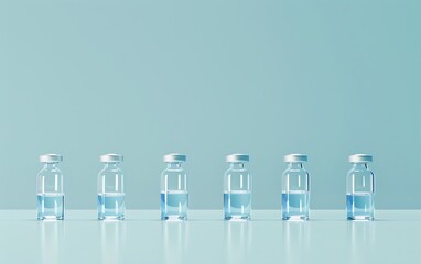 vaccine vials on blue background. vaccination concept.