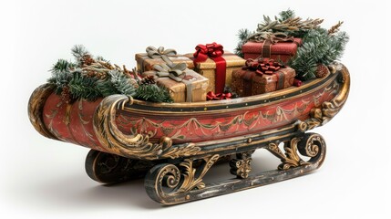 Wall Mural - Santa's sleigh with presents inside, isolated on white.