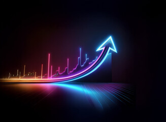 Poster - A glowing neon arrow points upwards against a dark background, signifying growth and progress.