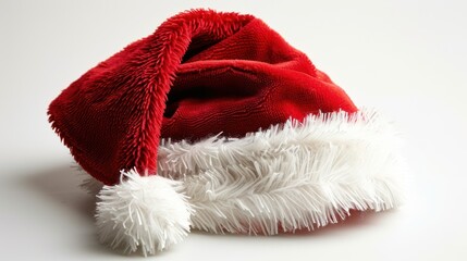 Wall Mural - Santa hat with fluffy white trim, isolated on a white background