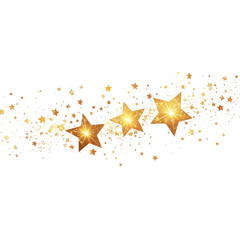 Poster - three shimmering gold stars twinkle against a white background, surrounded by a scattering of sparkl