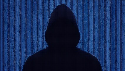 Hacker, cybersecurity, cyber threat, anonymous, hooded figure, digital, encryption, malware, cybercrime, binary code, data breach, network security, dark web, cyber attack, computer security, hack, co