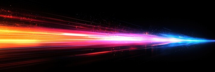 Poster - Abstract digital art showcasing vibrant streaks of colorful light against a dark background, illustrating speed, motion, and energy in a futuristic design concept